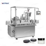 Automatische roterende cosmetische crèmepotten vullen, verzegelen en schroefdoppen sluiten