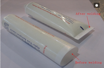 welding samples from ultrasonic tubes sealer lassen met samples.jpg