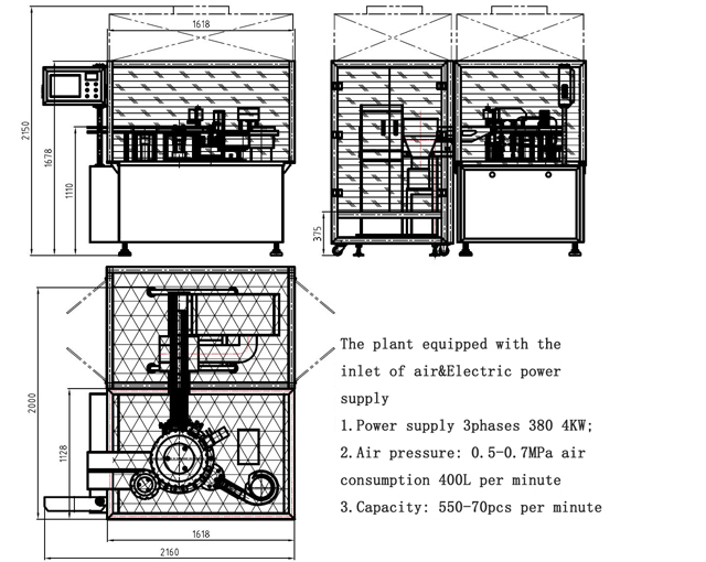 Tekening van spuitvul- en sluitmachine e